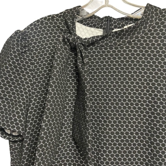 London Style Geometric Print Sheath Dress Size 16 Black White Neck Tie Detail - Picture 3 of 13